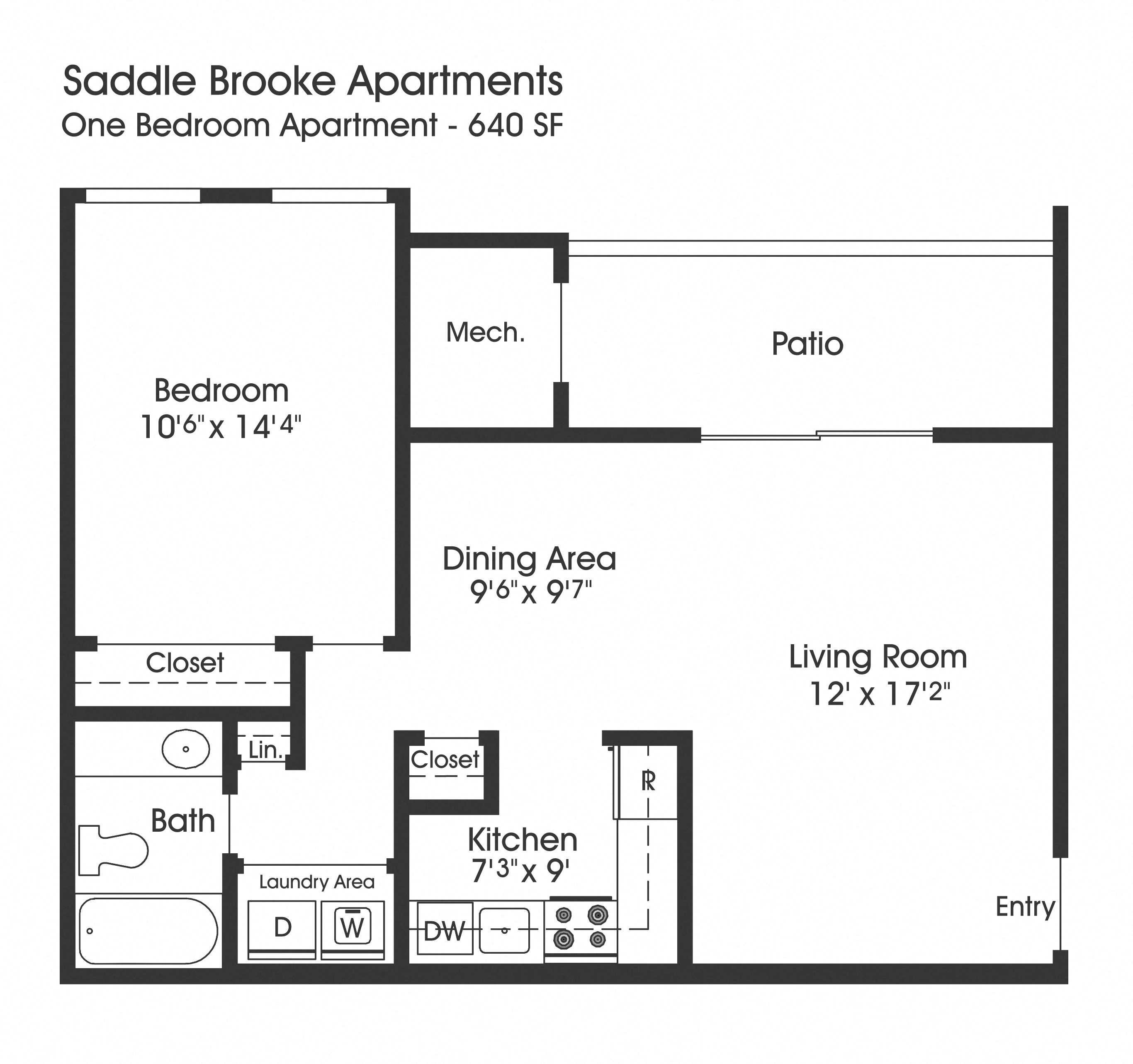 1 Bedroom Floor Plan at The Apartments at Saddle Brooke, Cockeysville, MD, 21030