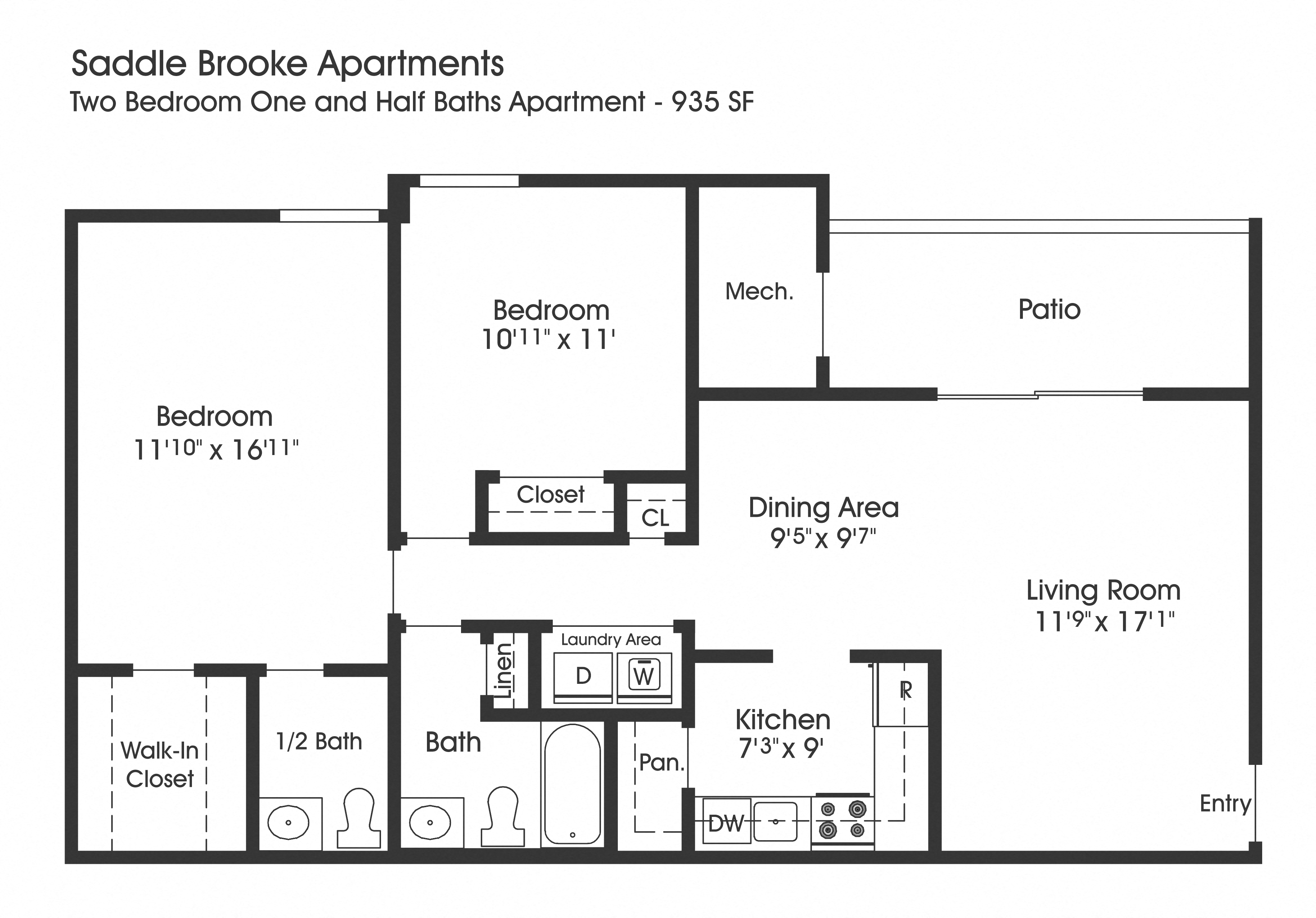 2 Bedroom Floor Plan at The Apartments at Saddle Brooke, Cockeysville, 21030