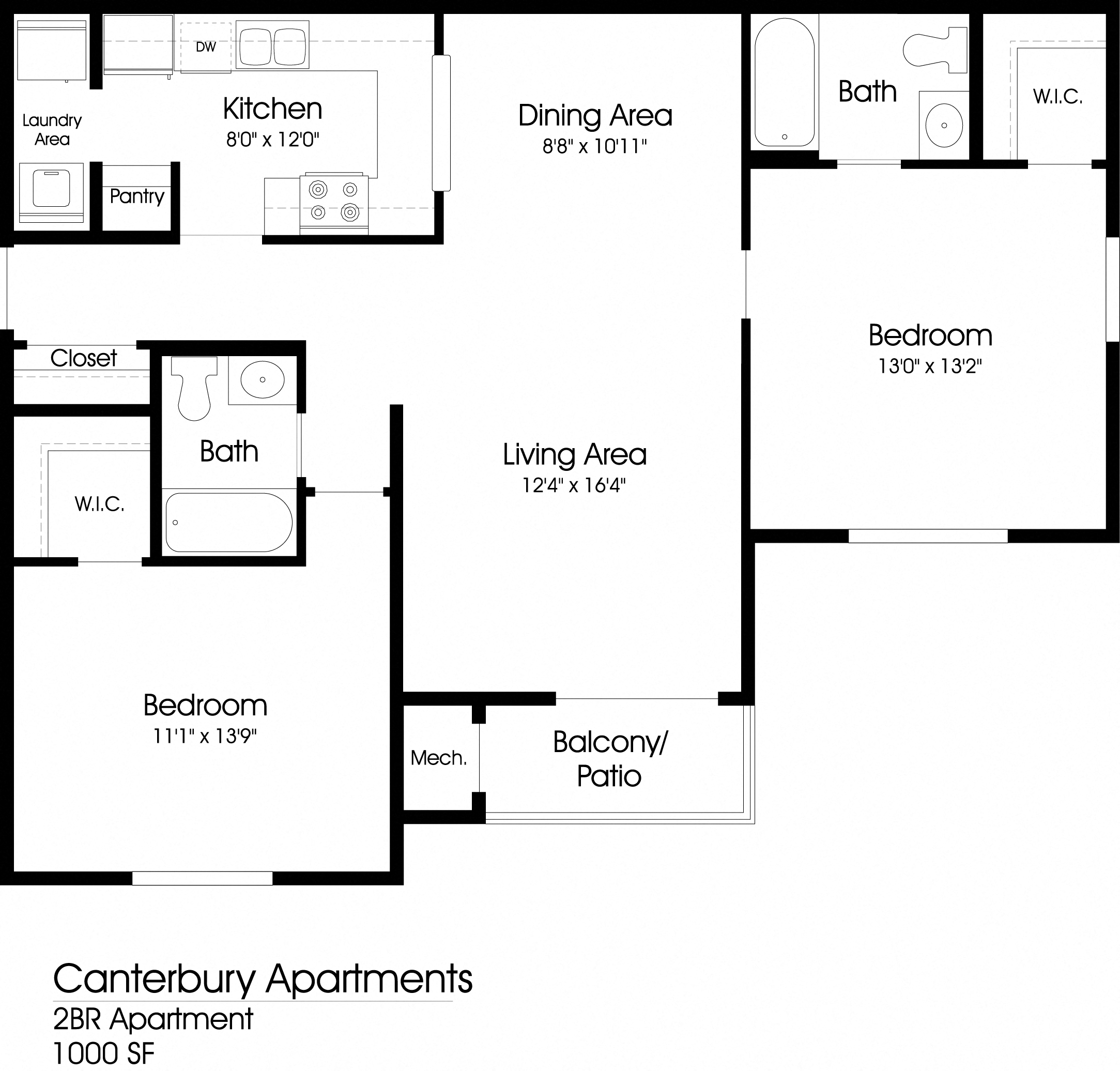 2 Bed 2 Bath Floor Plan at The Apartments at Canterbury, Rosedale, MD, 21237