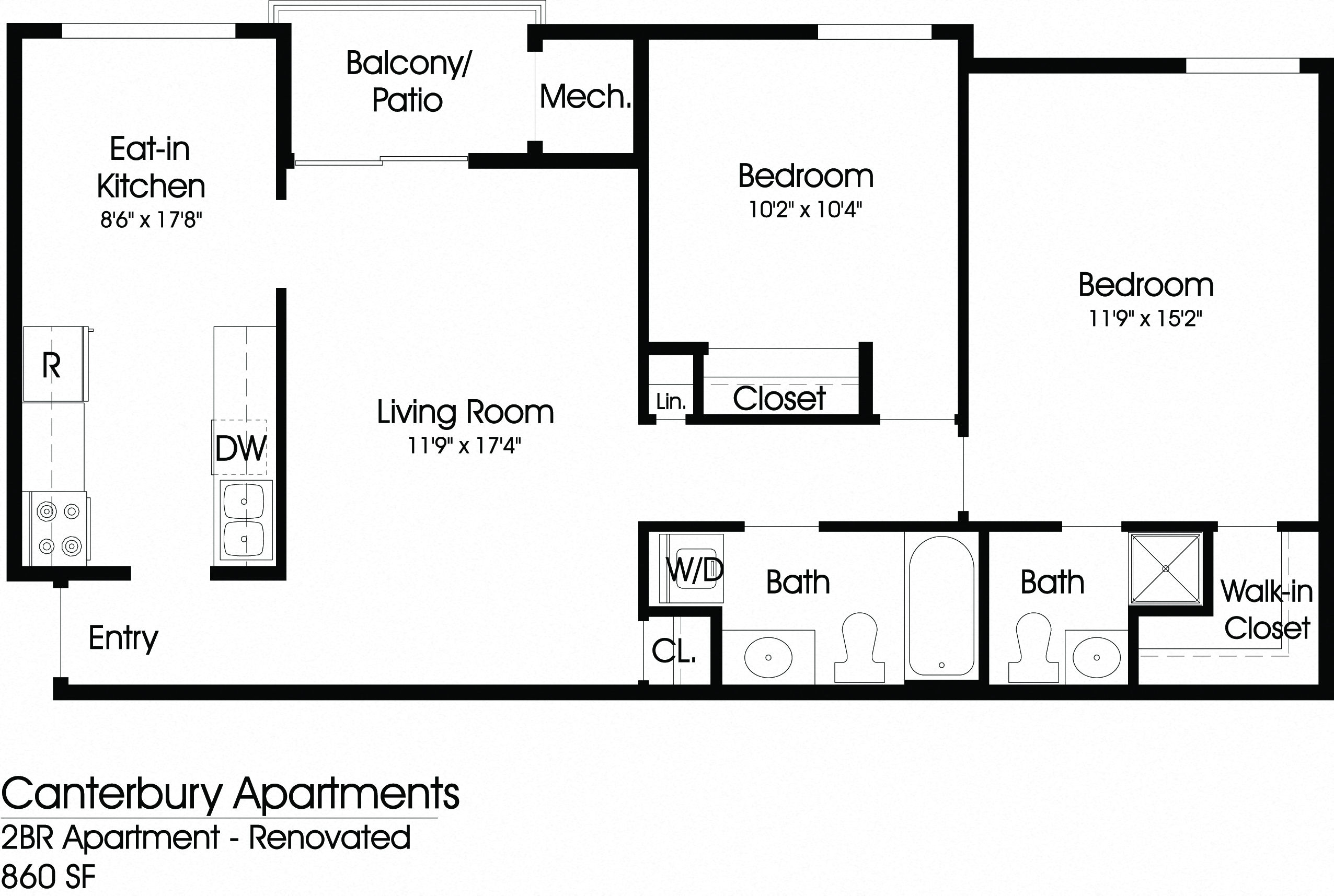Renovated 2 Bedroom Floor Plan at The Apartments at Canterbury, Maryland, 21237