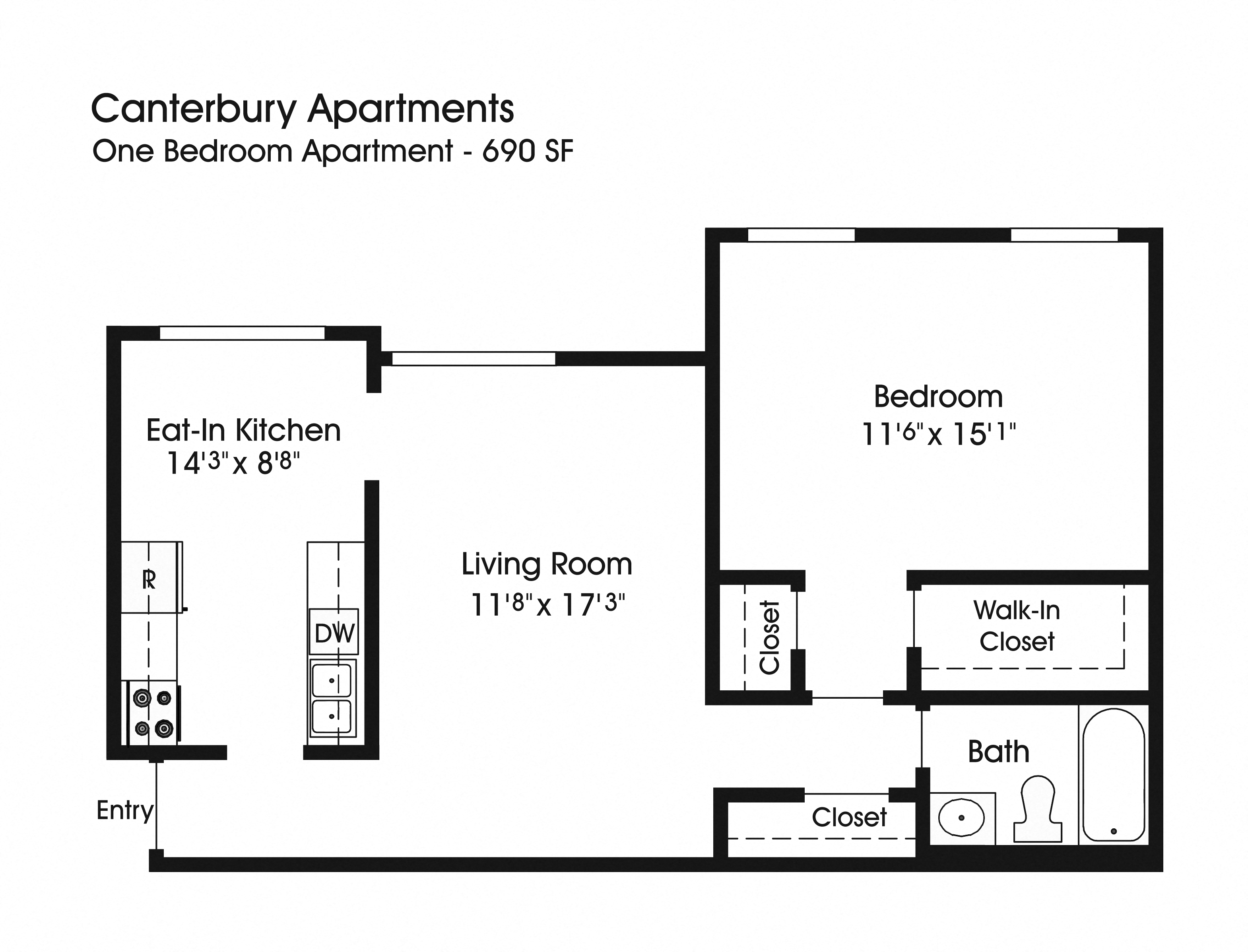 1 Bed Floor Plan at The Apartments at Canterbury, Rosedale, MD