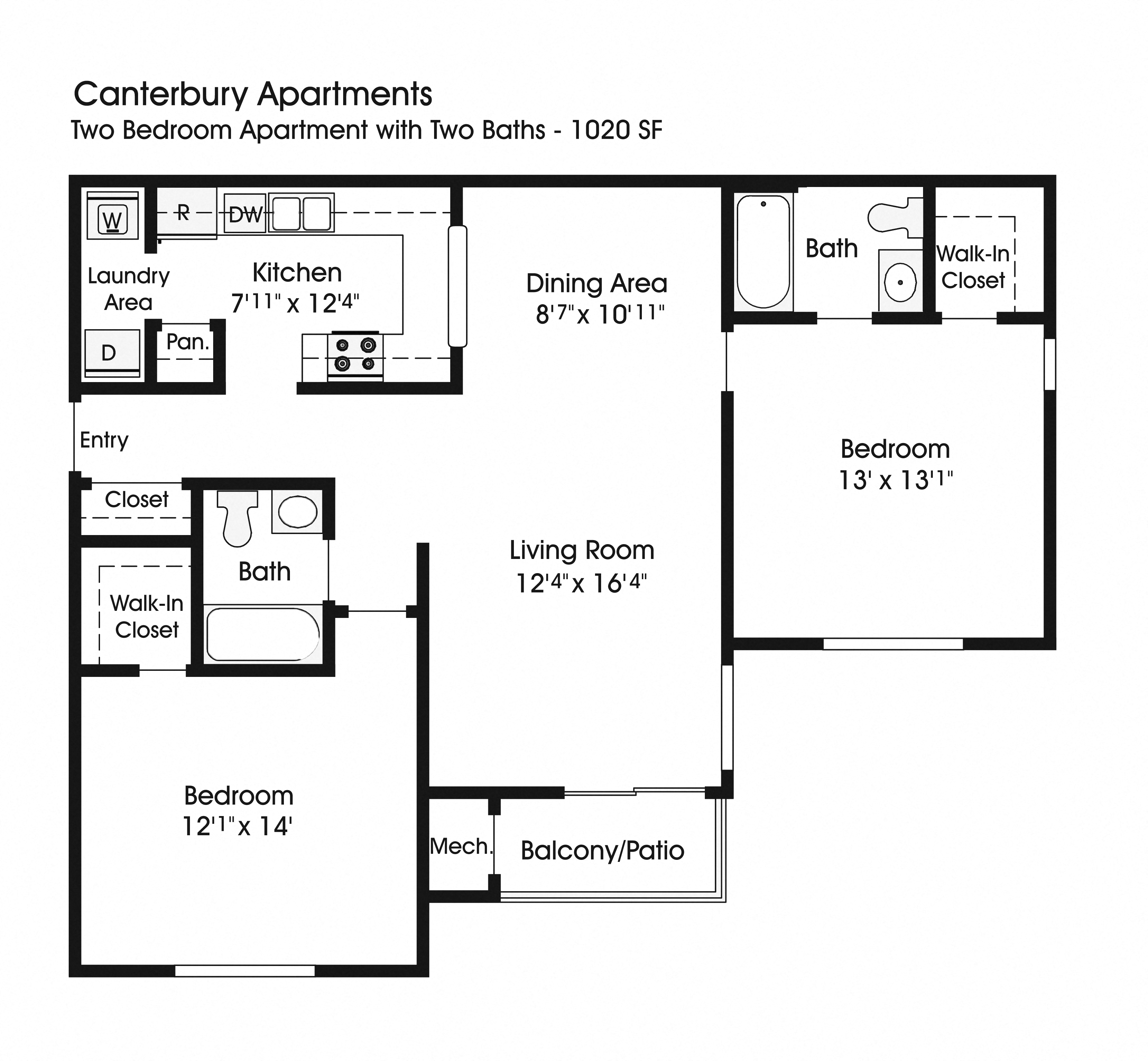 2 Bedroom 2 Bath Floor Plan at The Apartments at Canterbury, Rosedale, MD