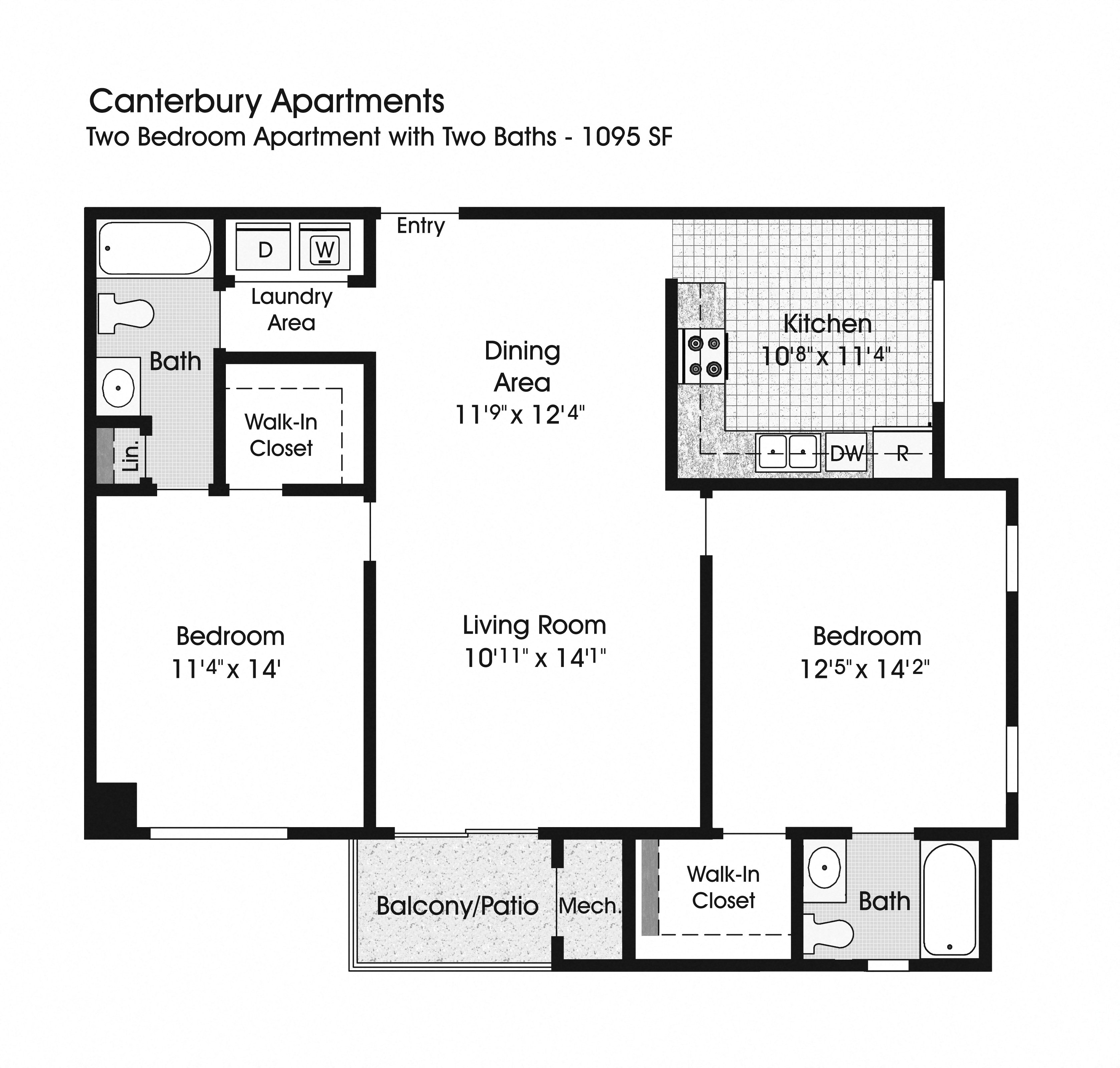 2 Br 2 Ba with Patio  at The Apartments at Canterbury, Rosedale, Maryland