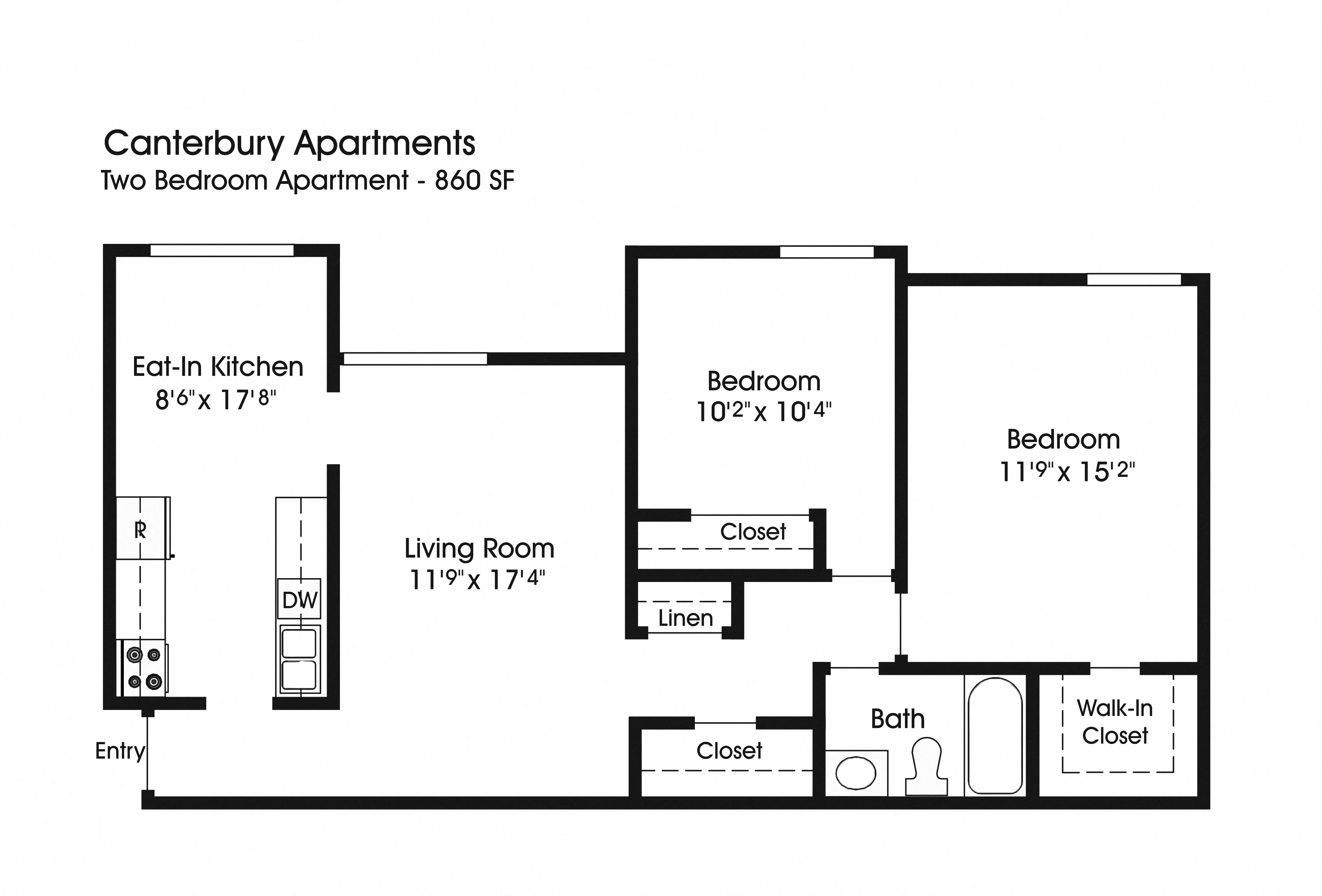 2 Bedroom Floor Plan at The Apartments at Canterbury, Rosedale, Maryland