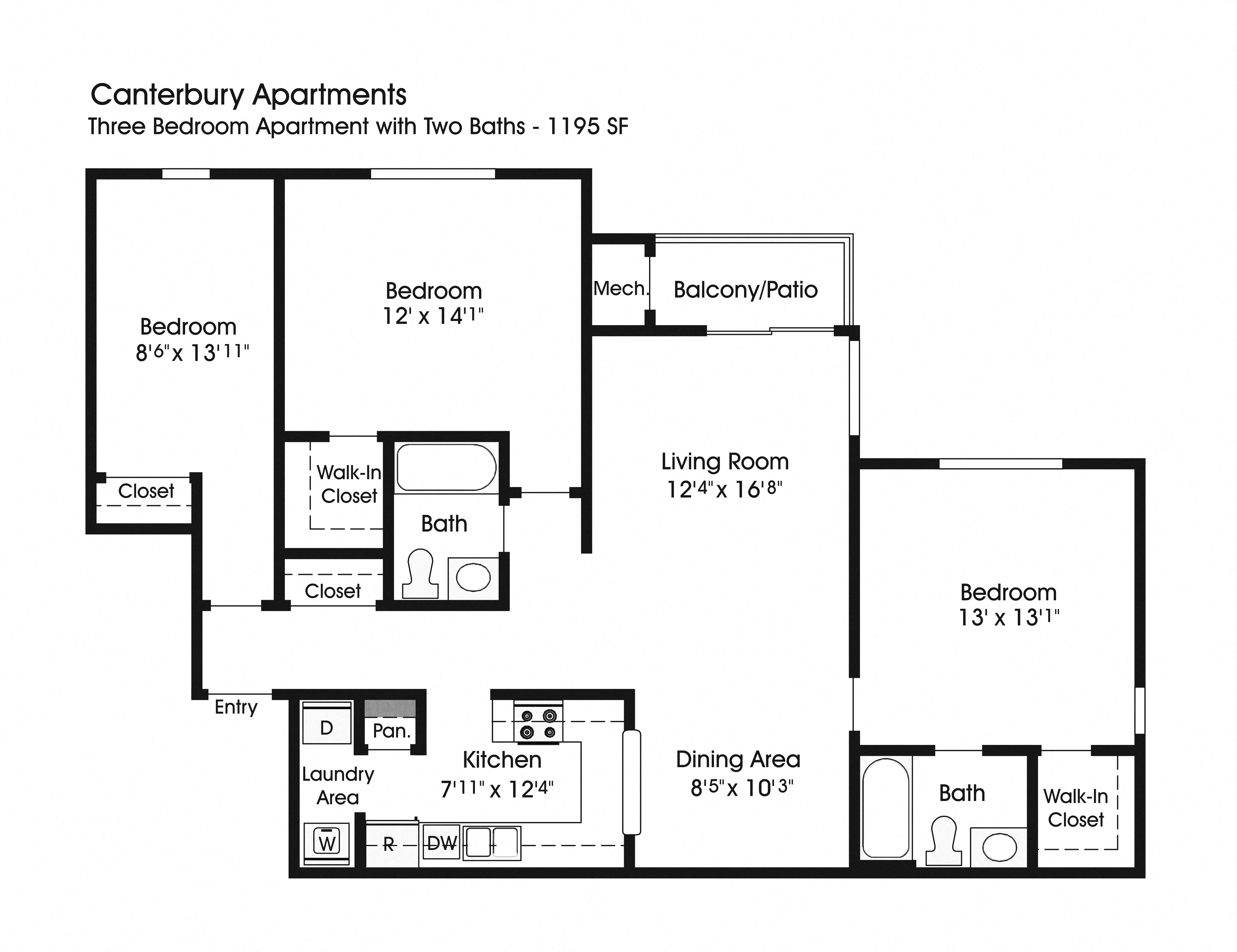3 Br 2 Ba with Patio at The Apartments at Canterbury, Rosedale
