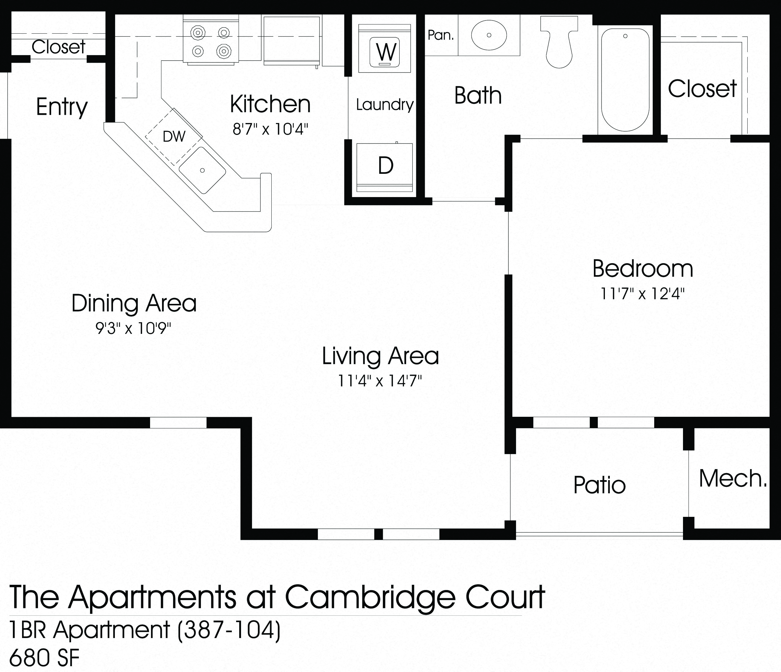 1 Bedroom Floor Plan at The Apartments at Cambridge Court, Rosedale, MD