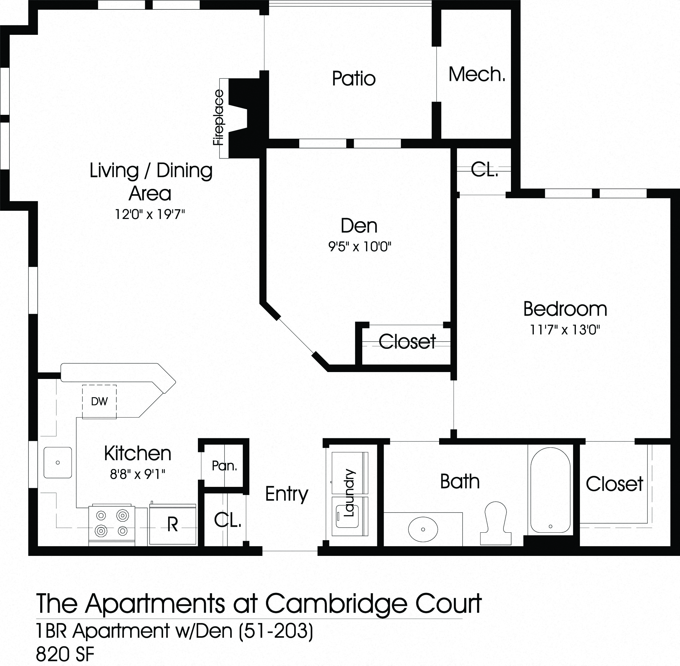 1 Bedroom 1 Bath Floor Plan at The Apartments at Cambridge Court, Rosedale, Maryland