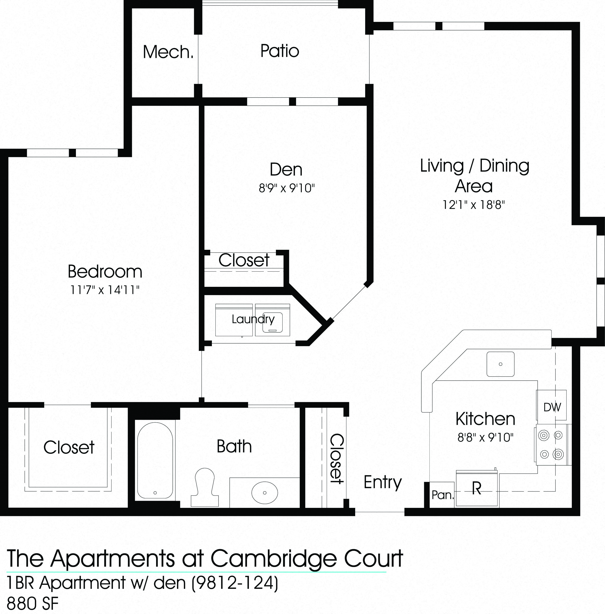 1 Bedroom 1 Bathroom Floor Plan at The Apartments at Cambridge Court, Rosedale