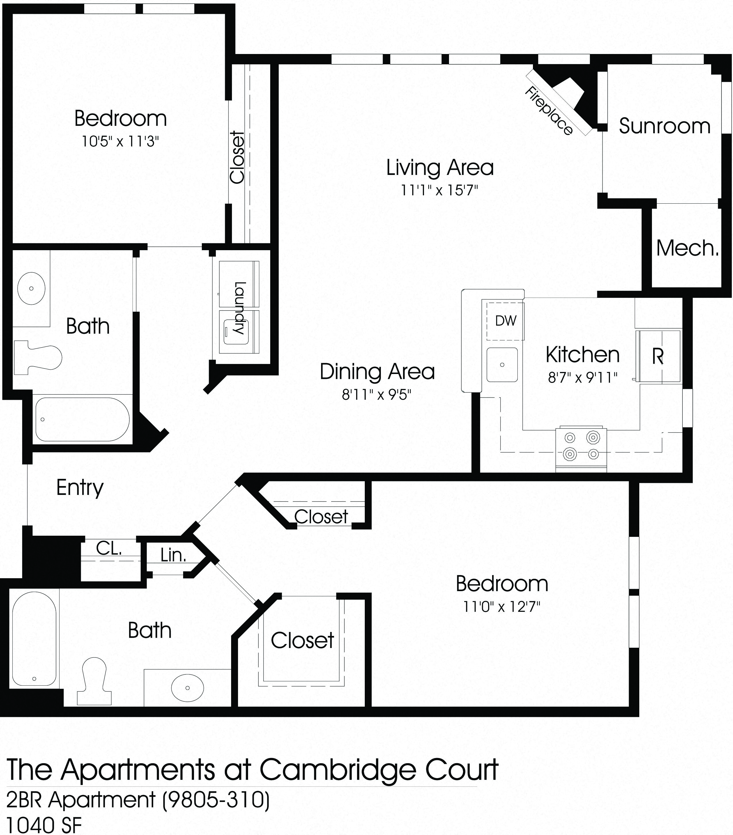 2 Bed 2 Bath Floor Plan at The Apartments at Cambridge Court, Rosedale, MD