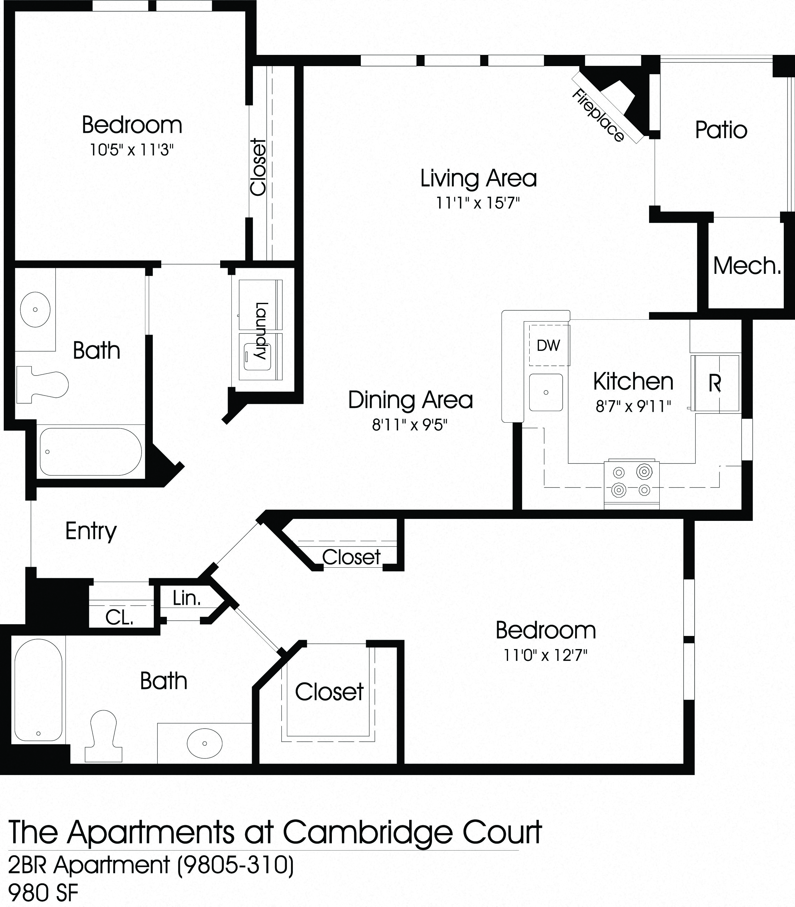 2 Bed Floor Plan at The Apartments at Cambridge Court, Rosedale, MD, 21237