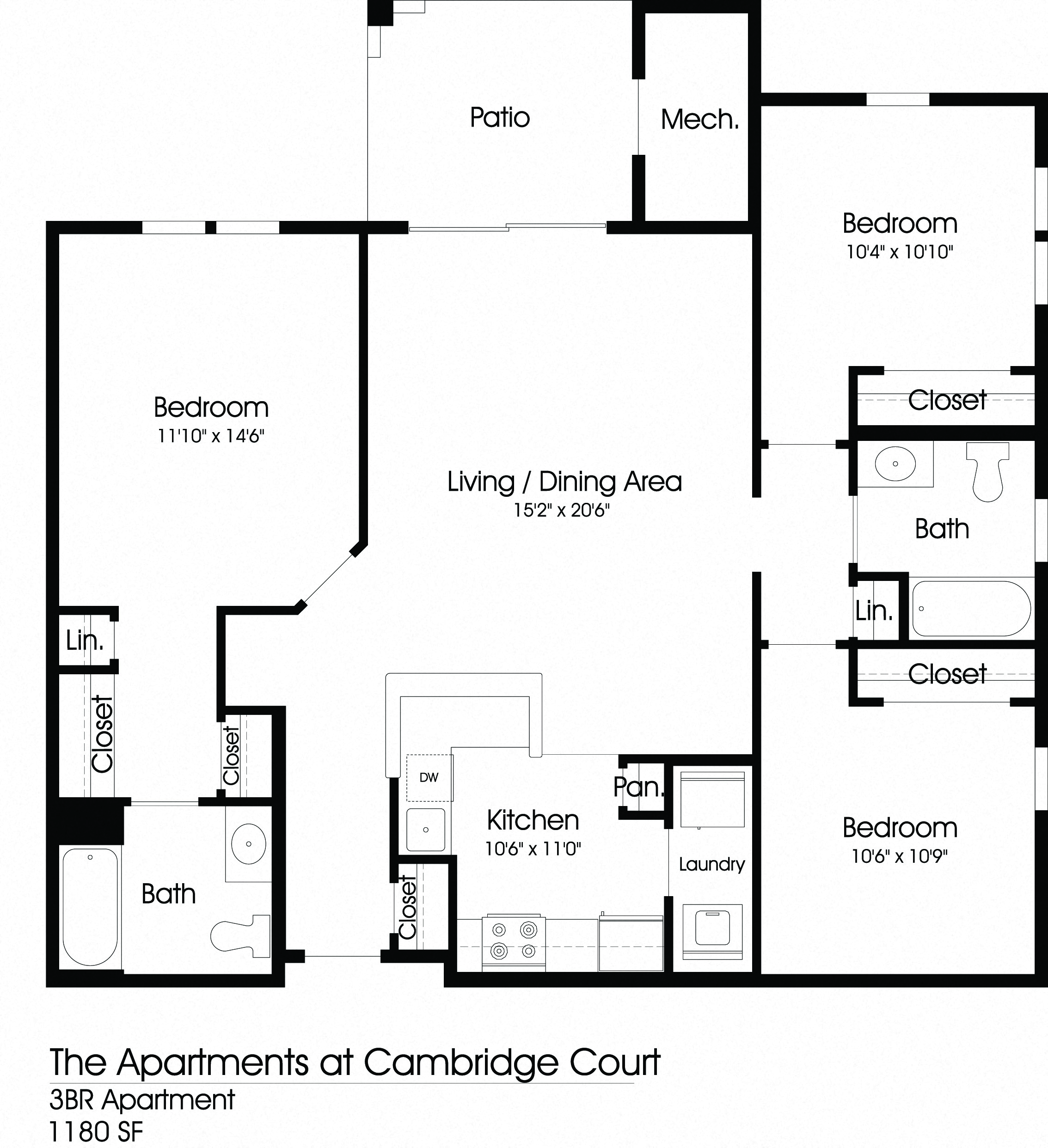 3 Bedroom Floor Plan at The Apartments at Cambridge Court, Maryland
