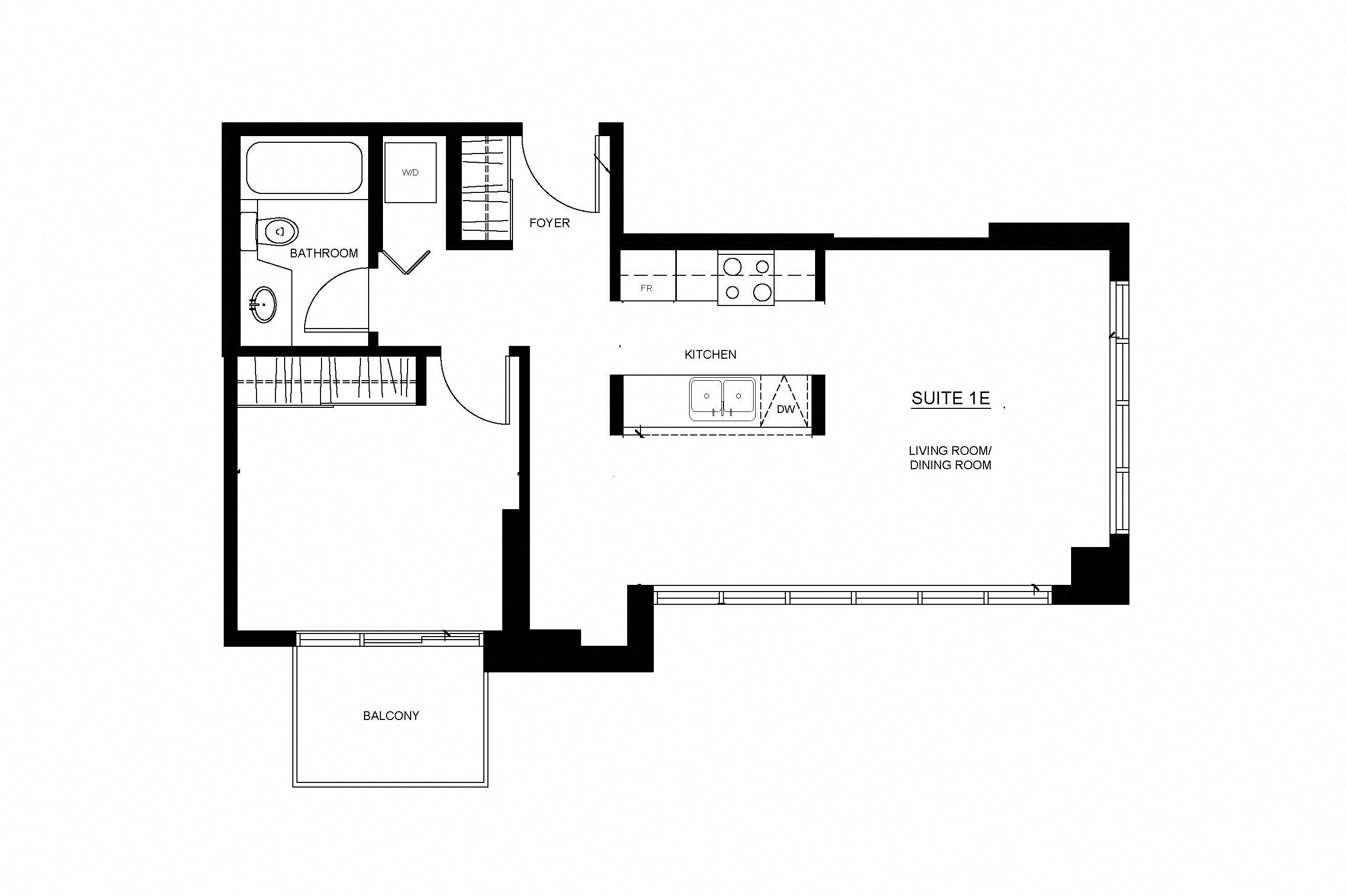 1 bedroom 1 bathroom apartment floor plan at Wesley Place apartment in Vancouver, British Columbia
