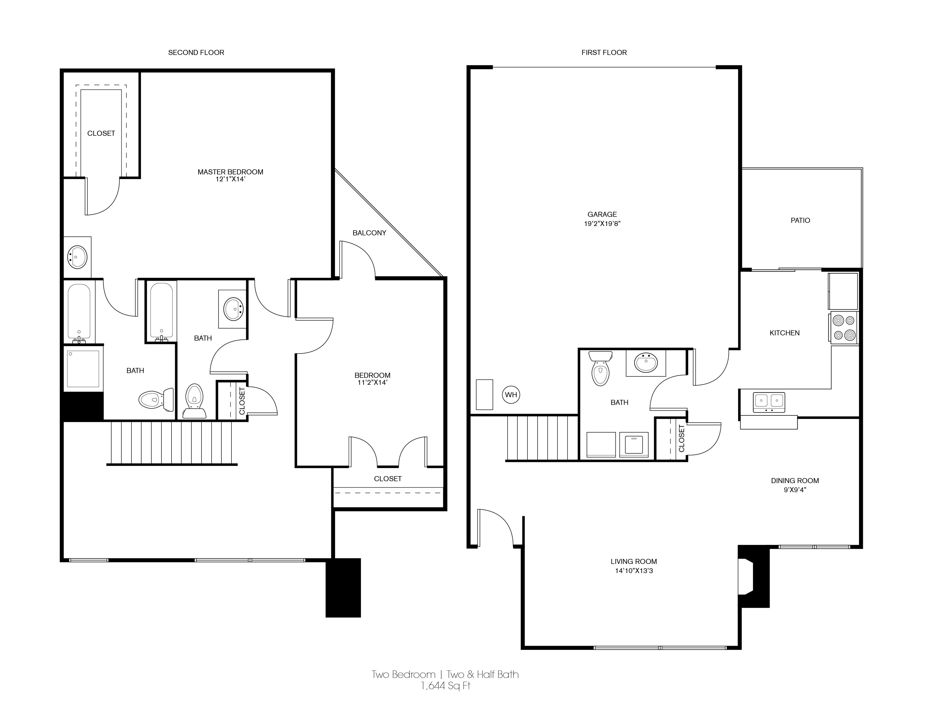 2 Bed 2.5 Bath 1644sqft Floor Plan 4