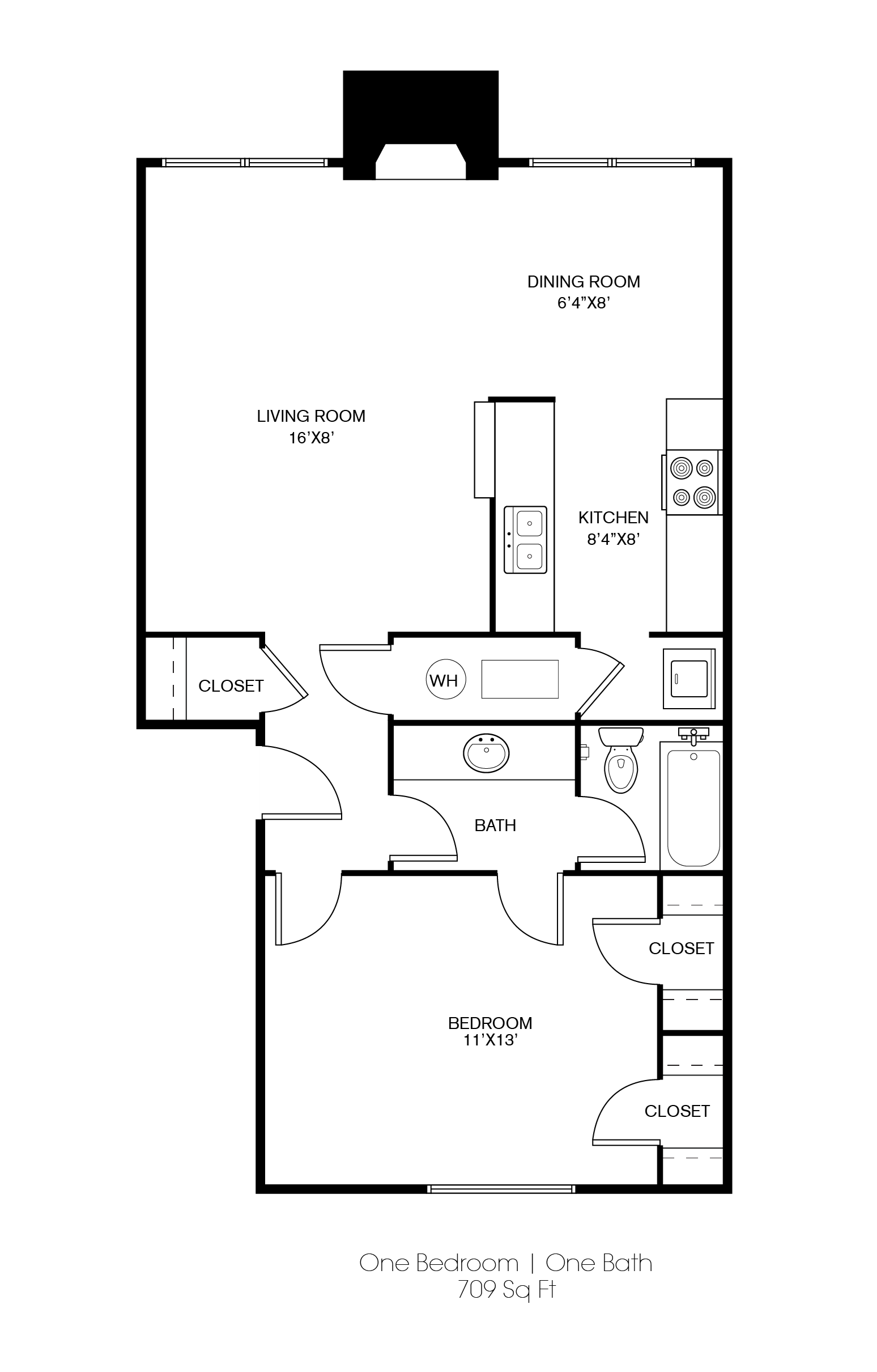 1 Bed 1 Bath 709sqft Floor Plan 2
