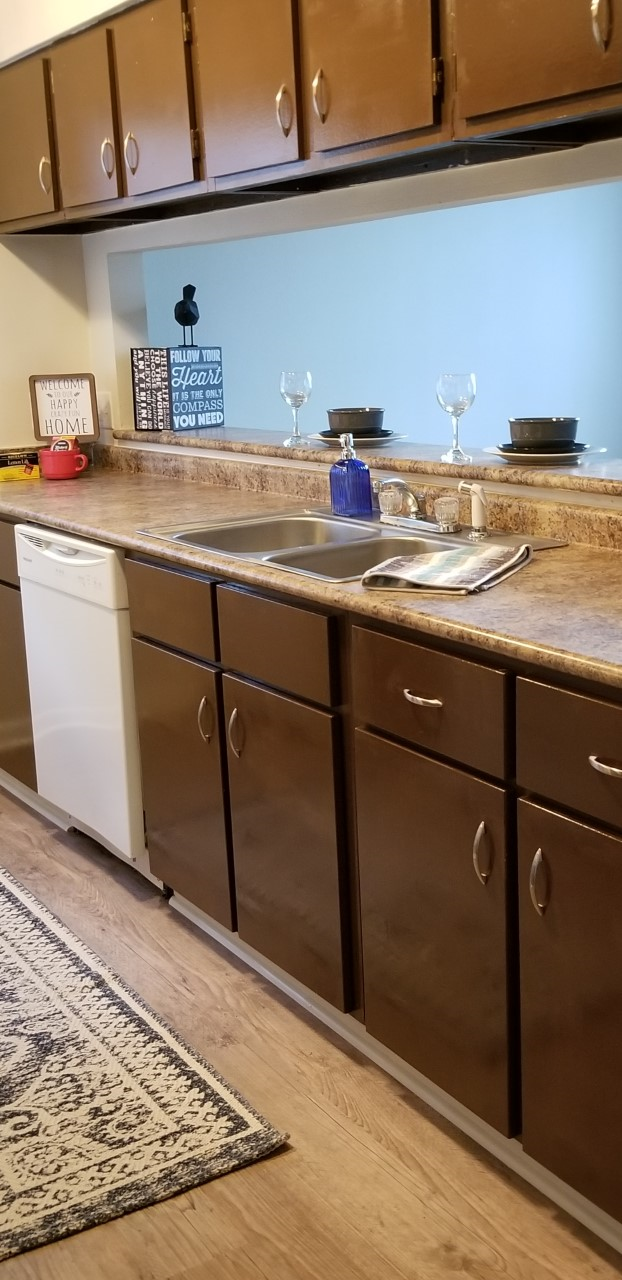 a kitchen with a sink and cabinets and a dishwasher