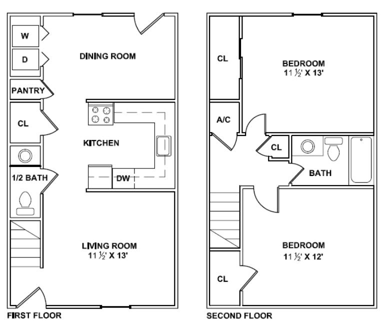 2 bed 1.5 bath 1100 sq. ft.