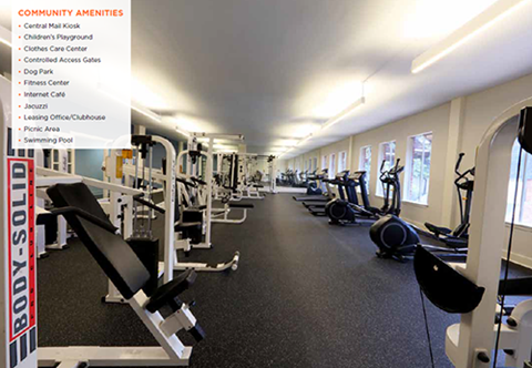 Fitness center with weight training equipment at Magnolia Ridge Apartments, Metairie, LA