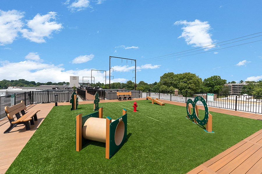 Dog park at the pet-friendly apartment complex The Kelly