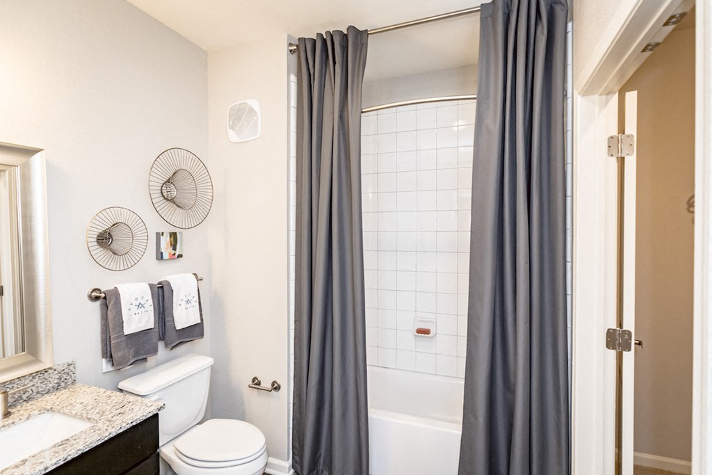a bathroom with a shower and a toilet and a sink