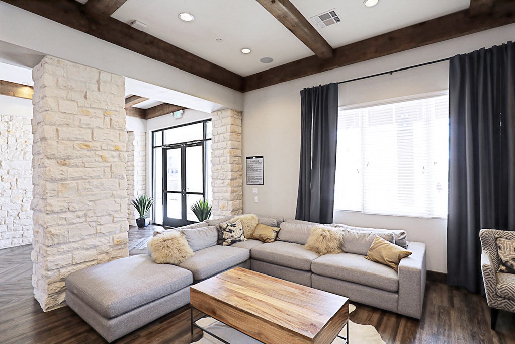 a living room with a couch and a coffee table