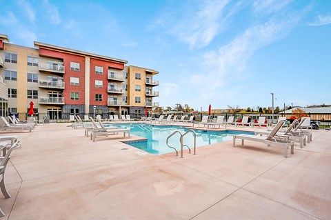our apartments have a resort style pool with lounge chairs