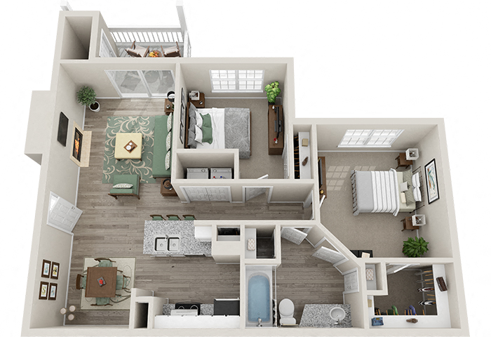 The Village 1 Bedroom 1 Bath 917 sq. ft 3D Floor Plan at The Village Apartments, North Carolina, 27615