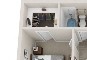 The Village 1 Bedroom 1 Bath 803 sq.ft 3D Floor Plan The Village 1 Bedroom 1 Bath 803 sq.ft 3D Floor Plan at The Village Apartments, Raleigh