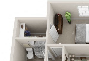 The Village 2 Bedroom 2 Bath 1,110 sf 3D Floor Plan The Village 2 Bedroom 2 Bath 1,110 sf 3D Floor Plan at The Village Apartments, Raleigh, NC