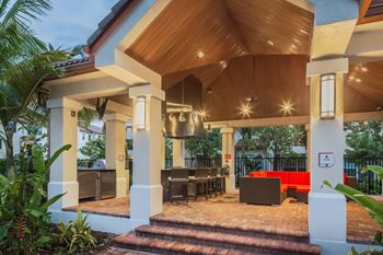 Outdoor Demonstration Kitchen and Lounge with Fireplace, Surround Sound and TVs