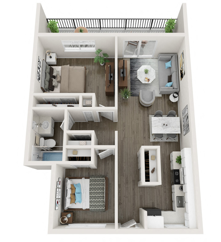 2 Bedroom 1 Bath Floor Plan at Ella 1711 Apartments, Woodland California