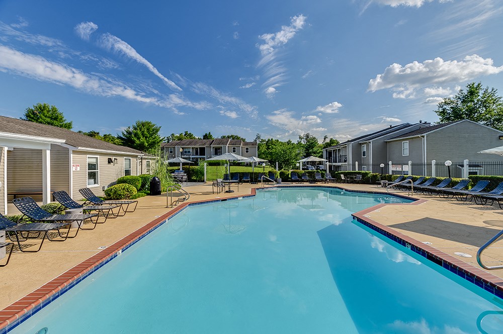 our apartments have a resort style pool with lounge chairs