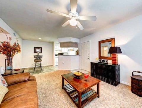 a living room with a couch and a coffee table