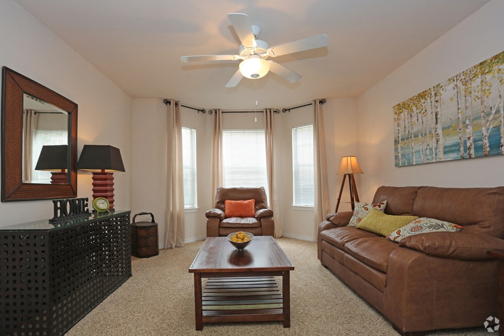 a living room with a couch and a coffee table