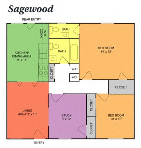 2 Bedrooms w/Den, 1.5 Baths