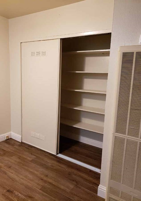 Closet with shelves | Parkway Apartments in Fremont, CA 