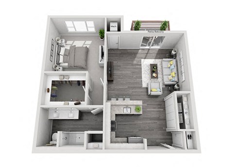 3D floorplan of 1ba1bd  at Arden of Oak Brook, Illinois, 60181