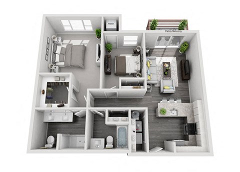 3D render of 2ba 2bd apartment  at Arden of Oak Brook, Oakbrook Terrace, IL, 60181
