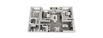 3D floorplan of 3bd2ba apartment  at Arden of Oak Brook, Oakbrook Terrace, IL, 60181