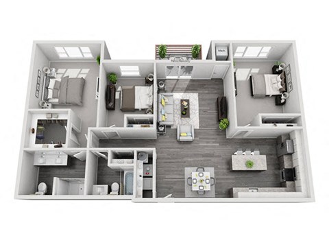 3D floorplan of 3bd2ba apartment  at Arden of Oak Brook, Oakbrook Terrace, IL, 60181