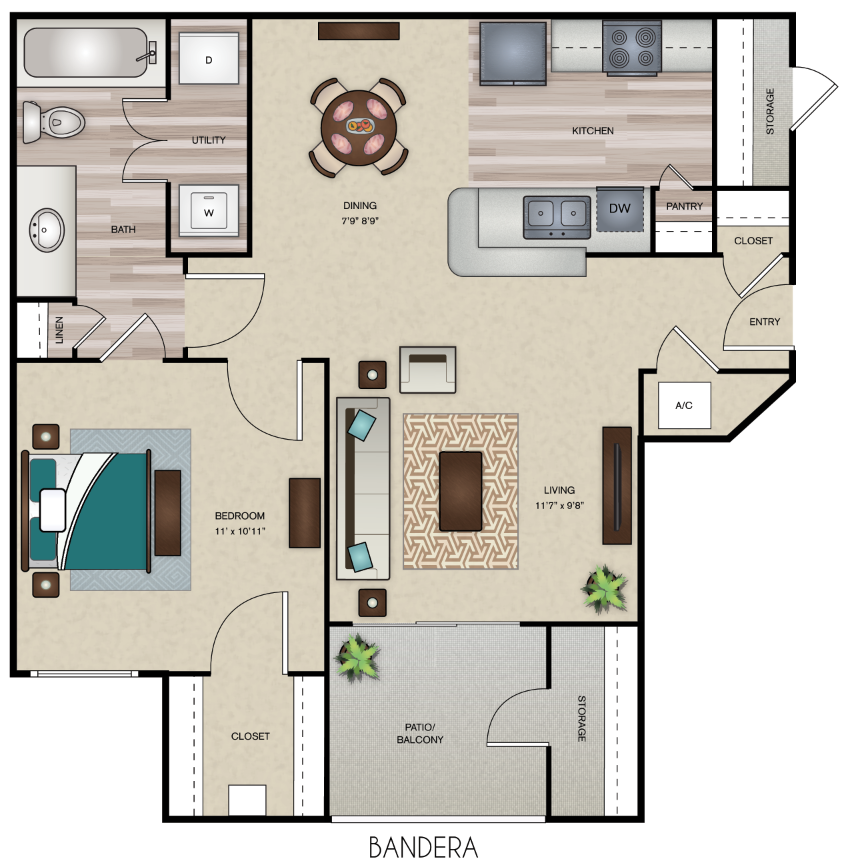 One Bedroom Bandera Floor Plan  at Wind Dance, Texas