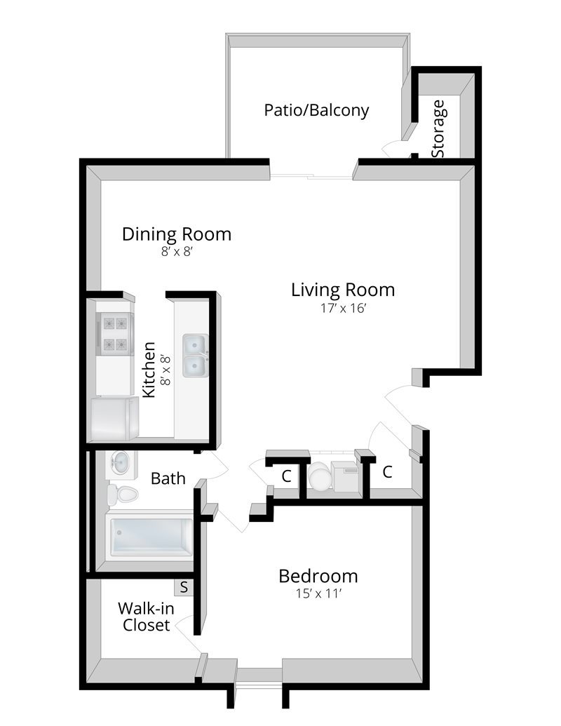 1 Bedroom Apartment Floor Plan 1
