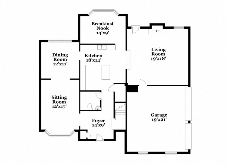 a floor plan of a house with two bedrooms and a living room and a kitchen
