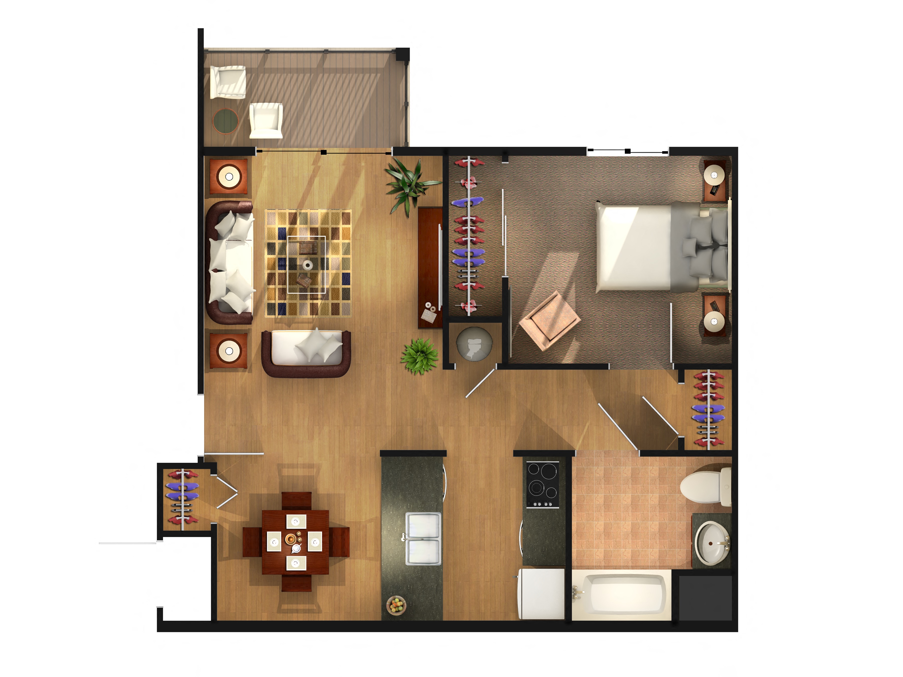 1 Bedroom Floor Plan at Woodbury Estates Apartments, Adrian, 49221