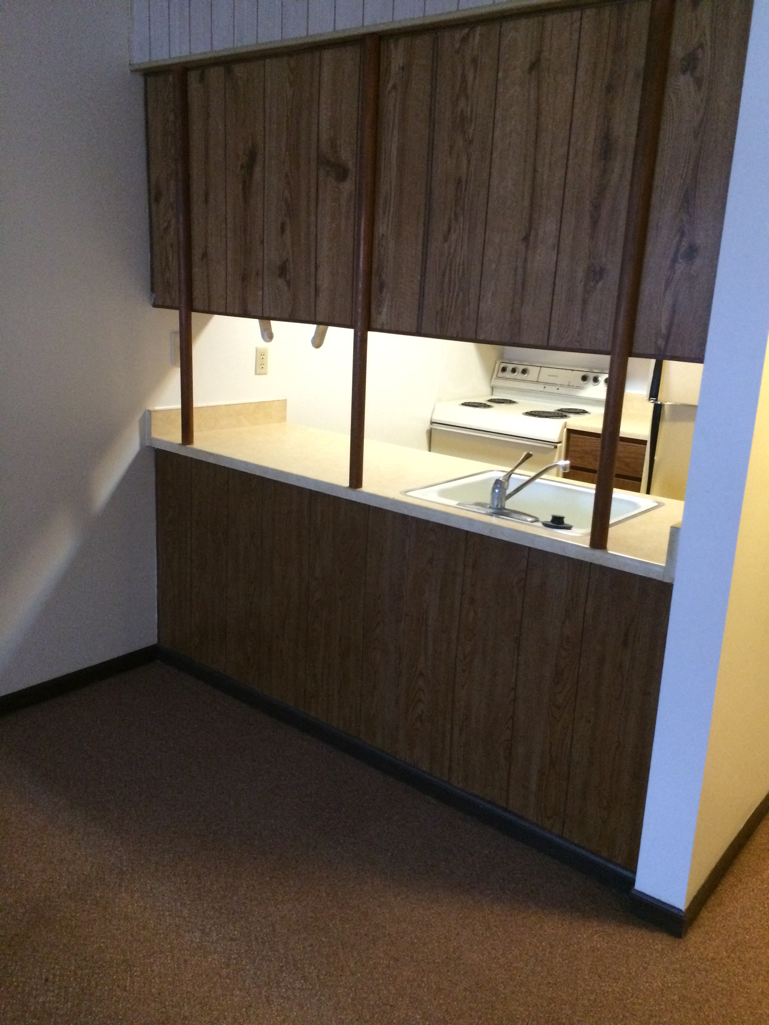 a kitchen with a sink and a window