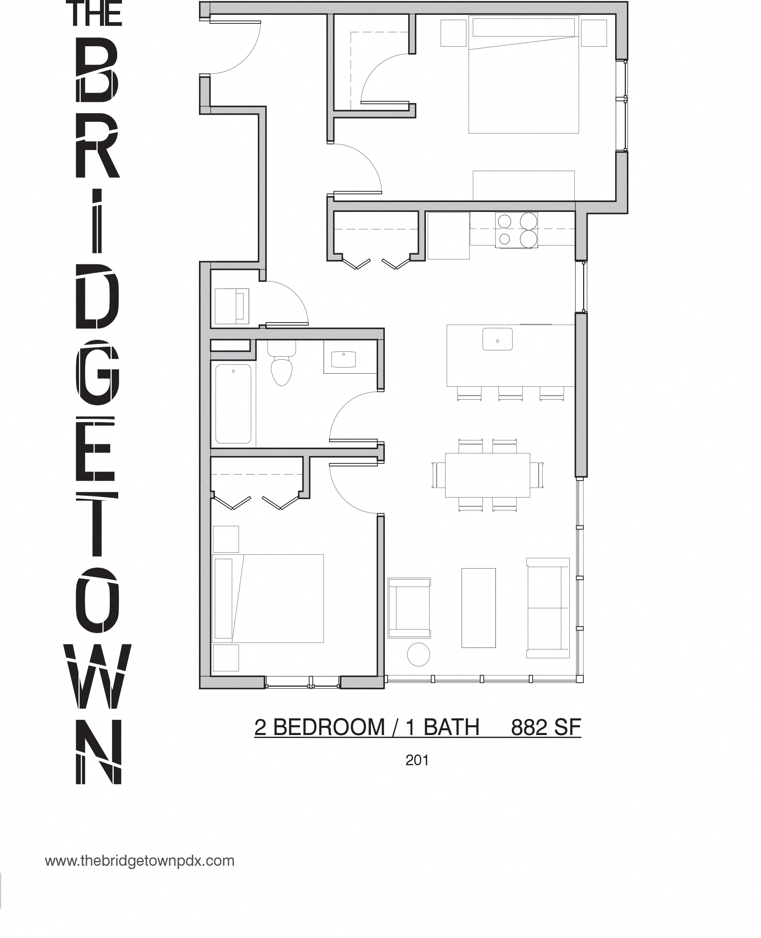 Bridgetown - Two Bedroom One Bathroom Floor Plan 2