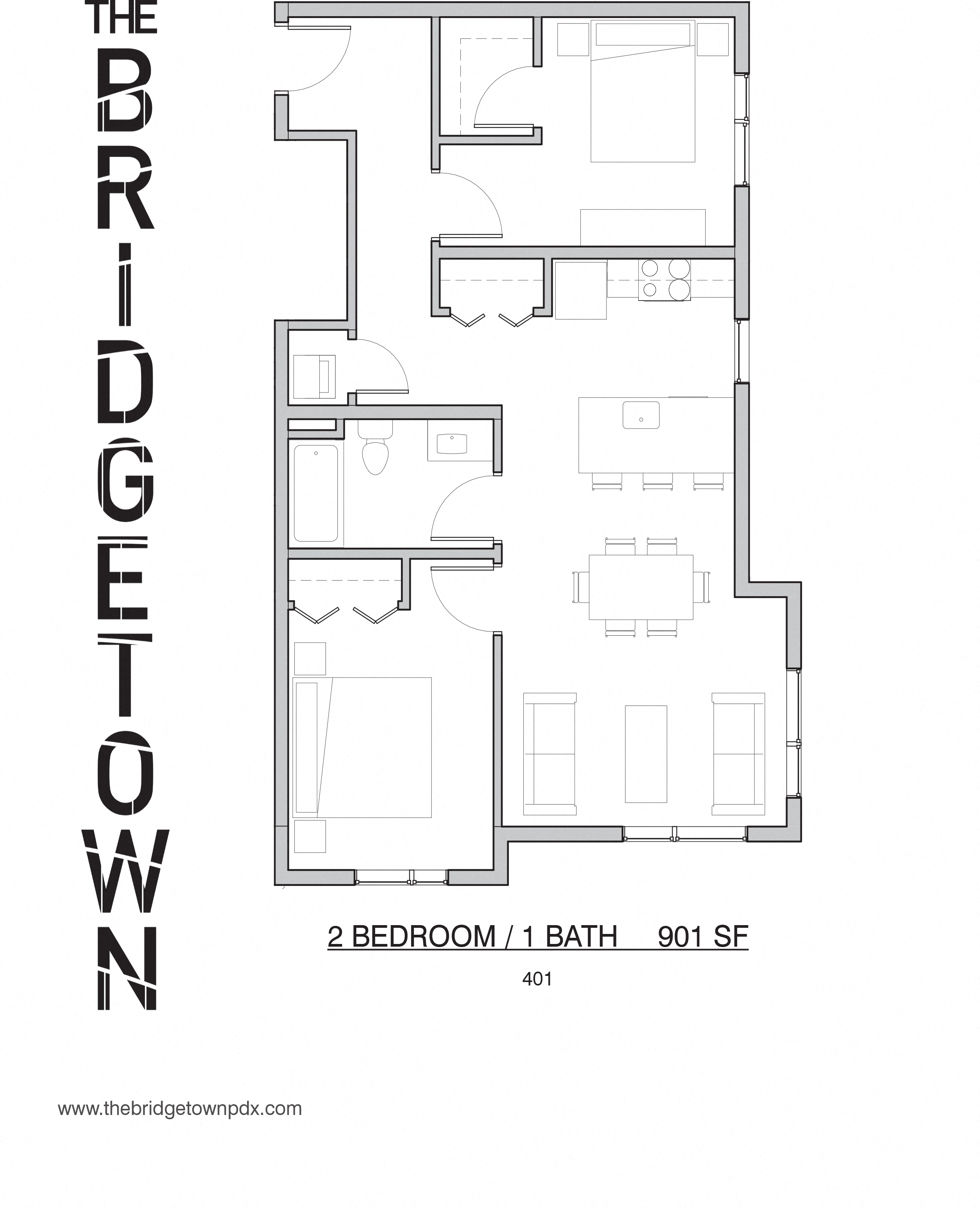 Bridgetown - Two Bedroom One Bathroom Floor Plan 4