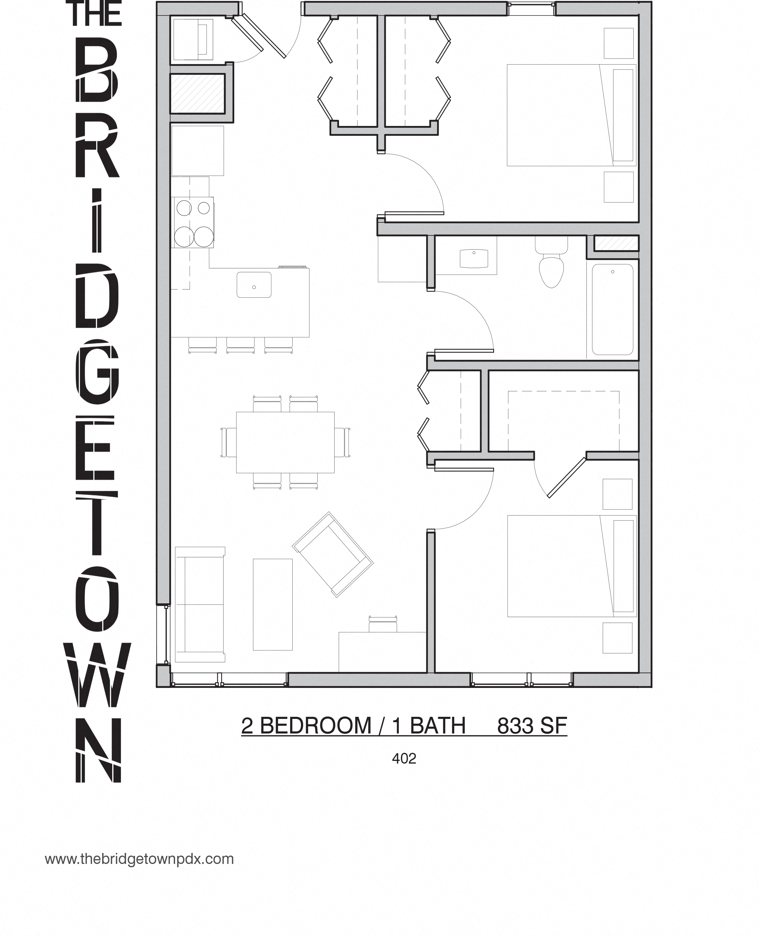 Bridgetown - Two Bedroom One Bathroom Floor Plan 6