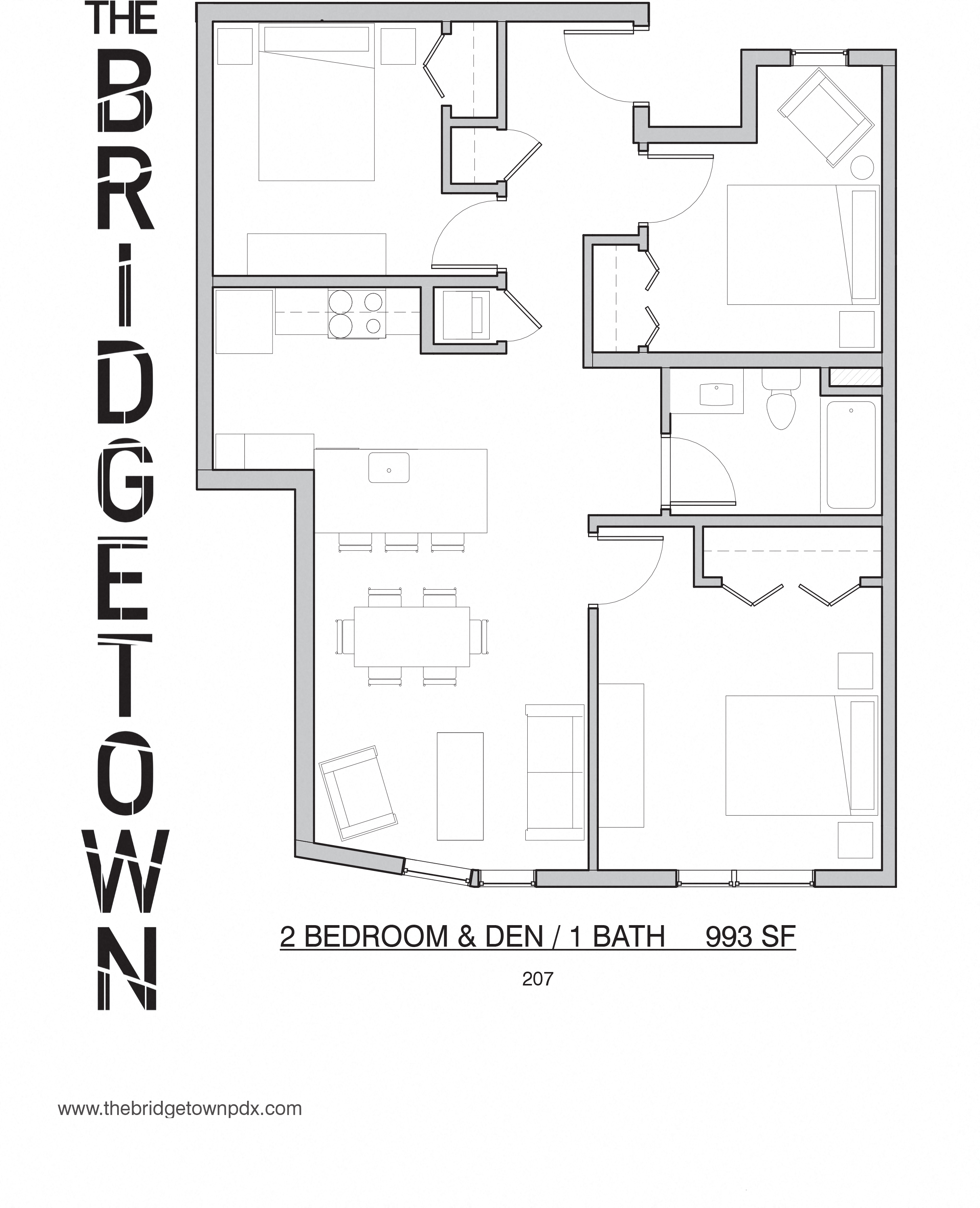 Bridgetown - Two Bedroom One Bathroom and Den Floor Plan
