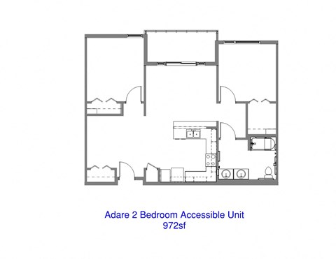 A floor plan of the Adare 2 Bedroom Accessible Unit.