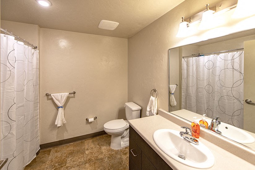 a bathroom with a sink toilet and a mirror